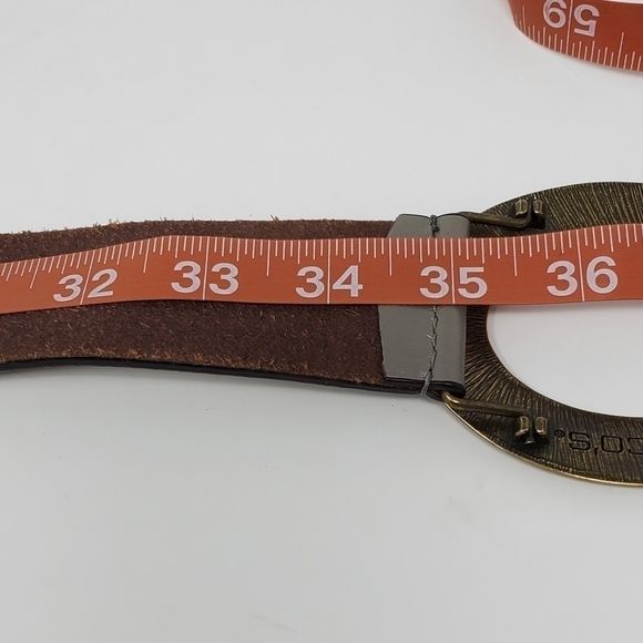 CHICOS ADJUSTABLE METALLIC WIDE LEATHER BELT DOUBLE HAMMERED METAL BUCKLE WOMEN - Picture 12 of 12